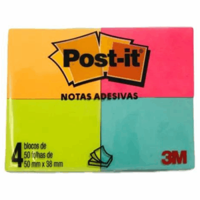 BLOCO POST- IT CORES TROPICAL 38X50 50FL C/4UN 3M