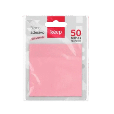 BLOCO ANOTACOES TRANSP ROSA 75X75 50F KEEP