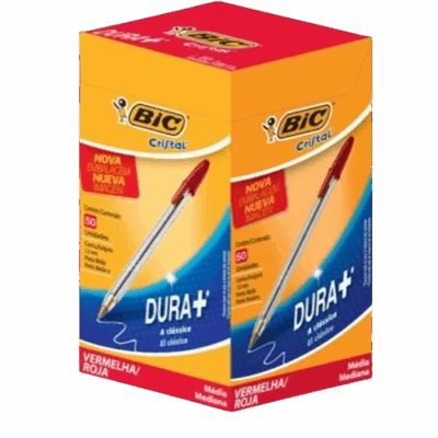 CANETA 1.0 CRISTAL CLASSICA VERMELHA C/50 BIC