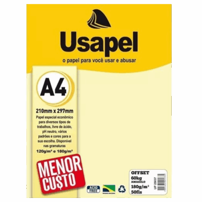PAPEL ESCOLAR 60KG AMARELO C/50FLS USEPAPER