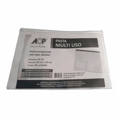 PASTA MULTIUSO PVC COM ZÍPER E VISOR ACP