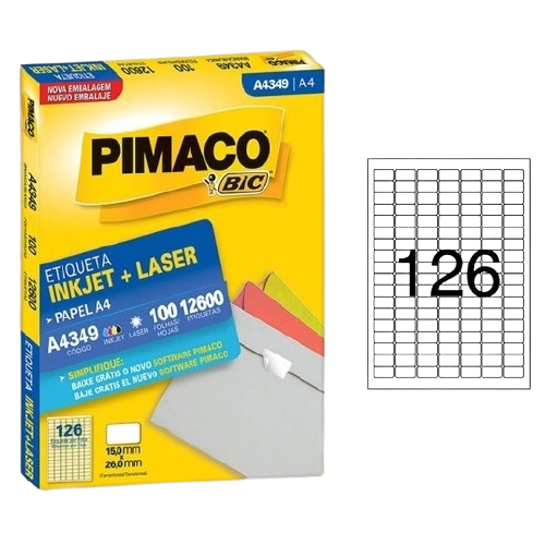 Etiqueta Pimaco A4 Laser 349 N126 100Fls 15,0X26,0MM - Papelaria