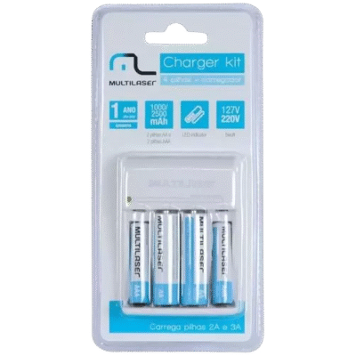 CARREGADOR PILHAS C/ 4 PILHAS MULTILASER