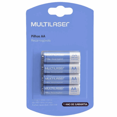 PILHAS RECARREGAVEIS AA C/ 4UN MULTILASER